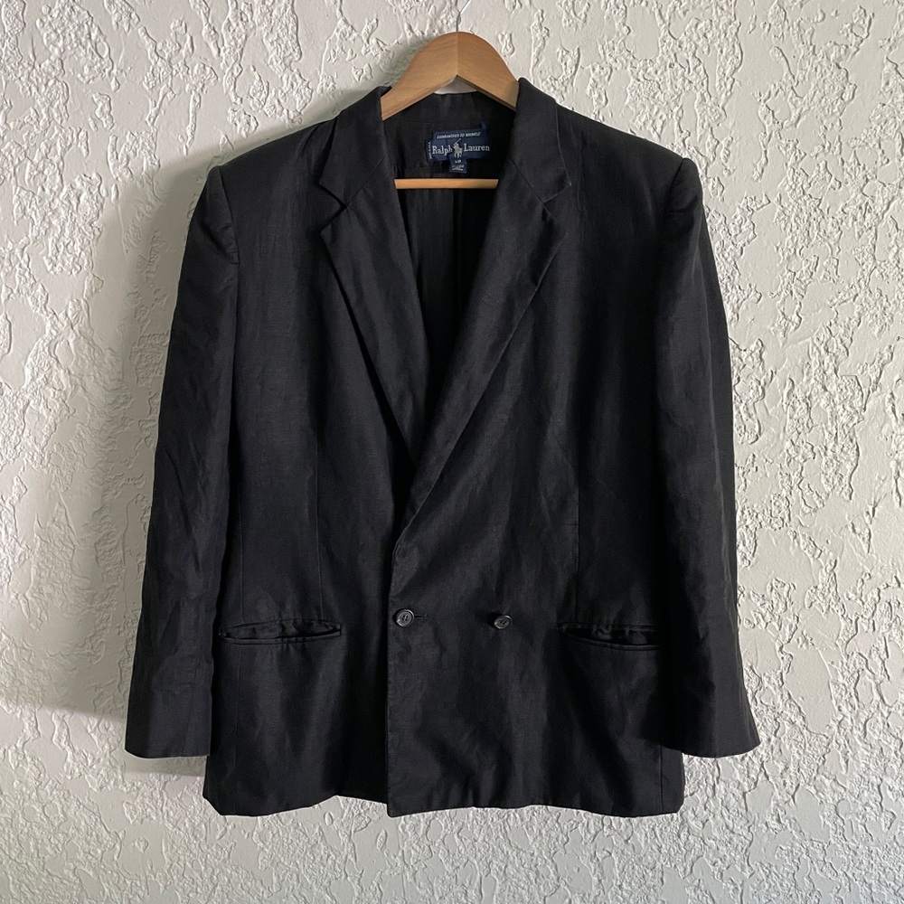 Ralph Lauren® RARE 80s Double Breasted Black Linen Sport Coat Blazer 12